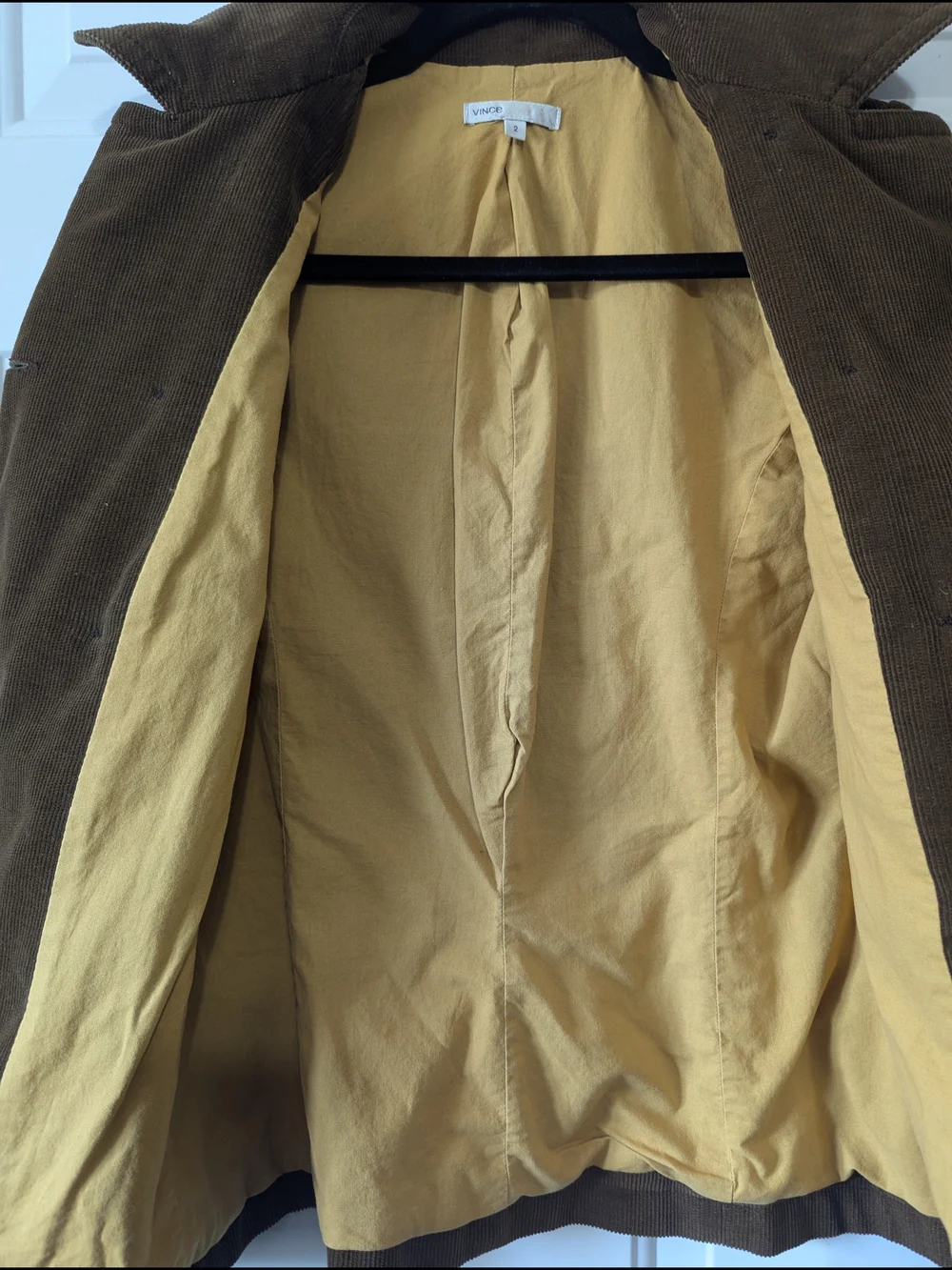 Vince Vintage Y2K women's Brown Corduroy Jacket Mustard Yellow Lining Sz 2 = XS